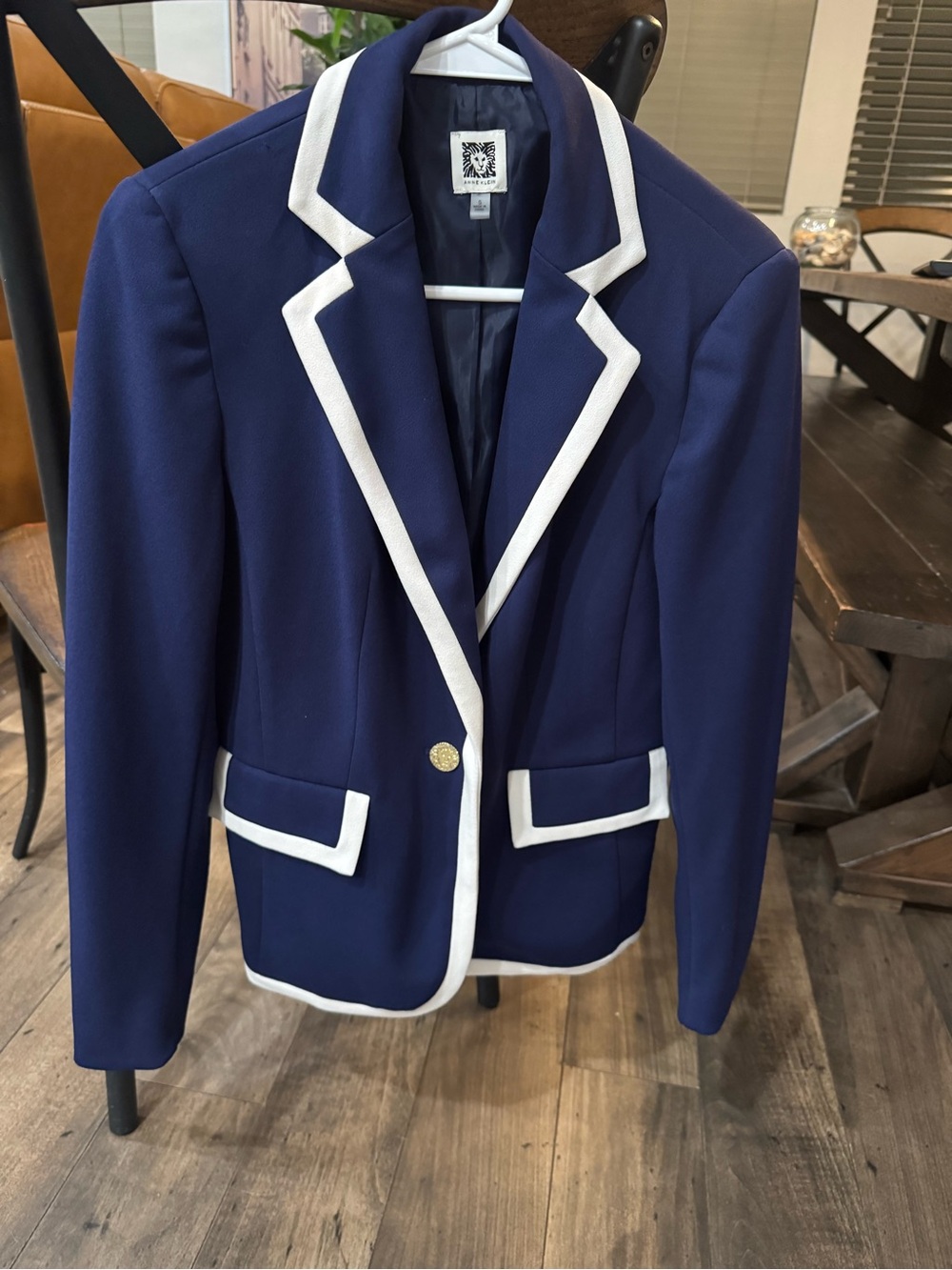 Anne Klein Navy Blazer with White Piped Trim